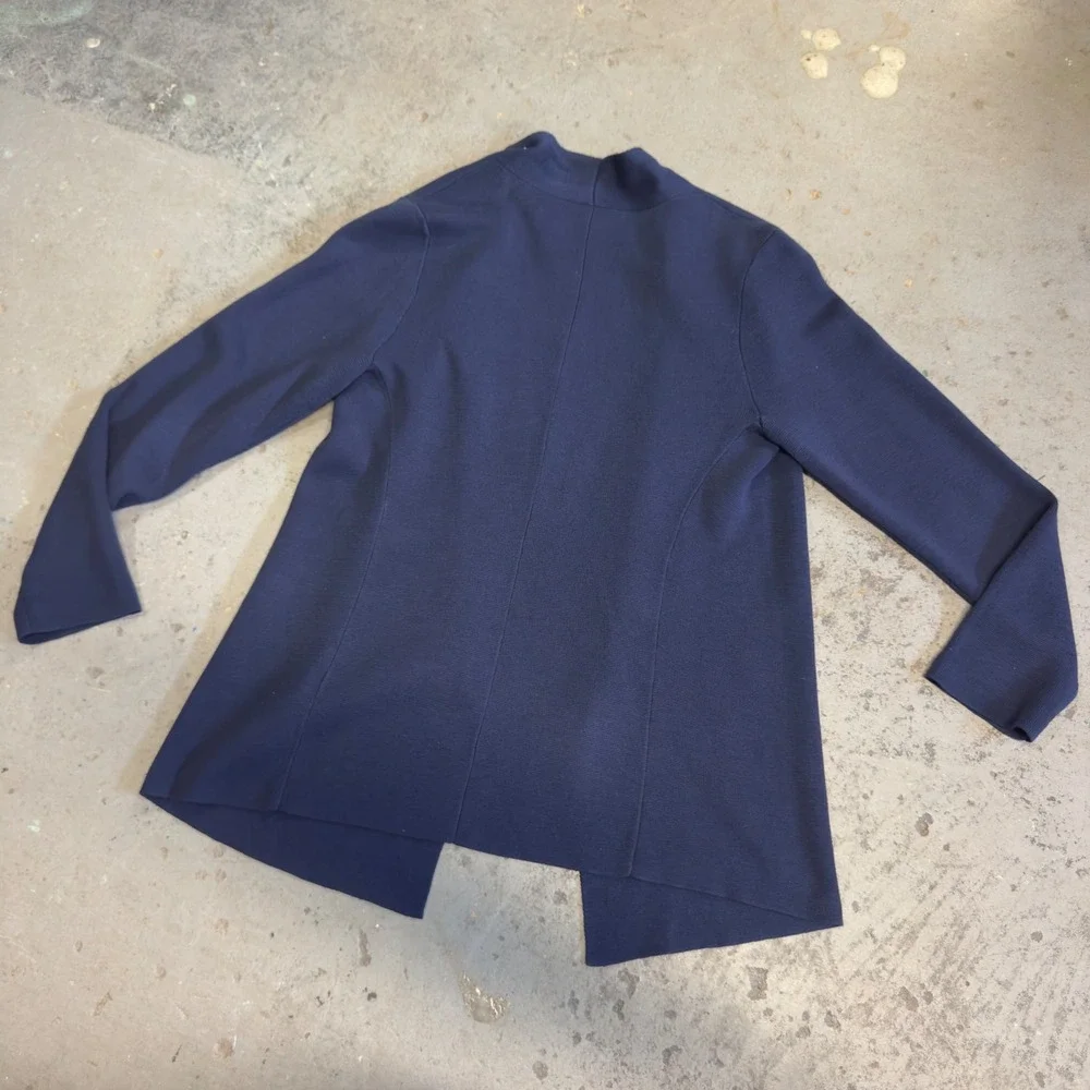 Eileen Fisher Petite Navy Blue Silk Organic Cotton Open Front Cardigan PL